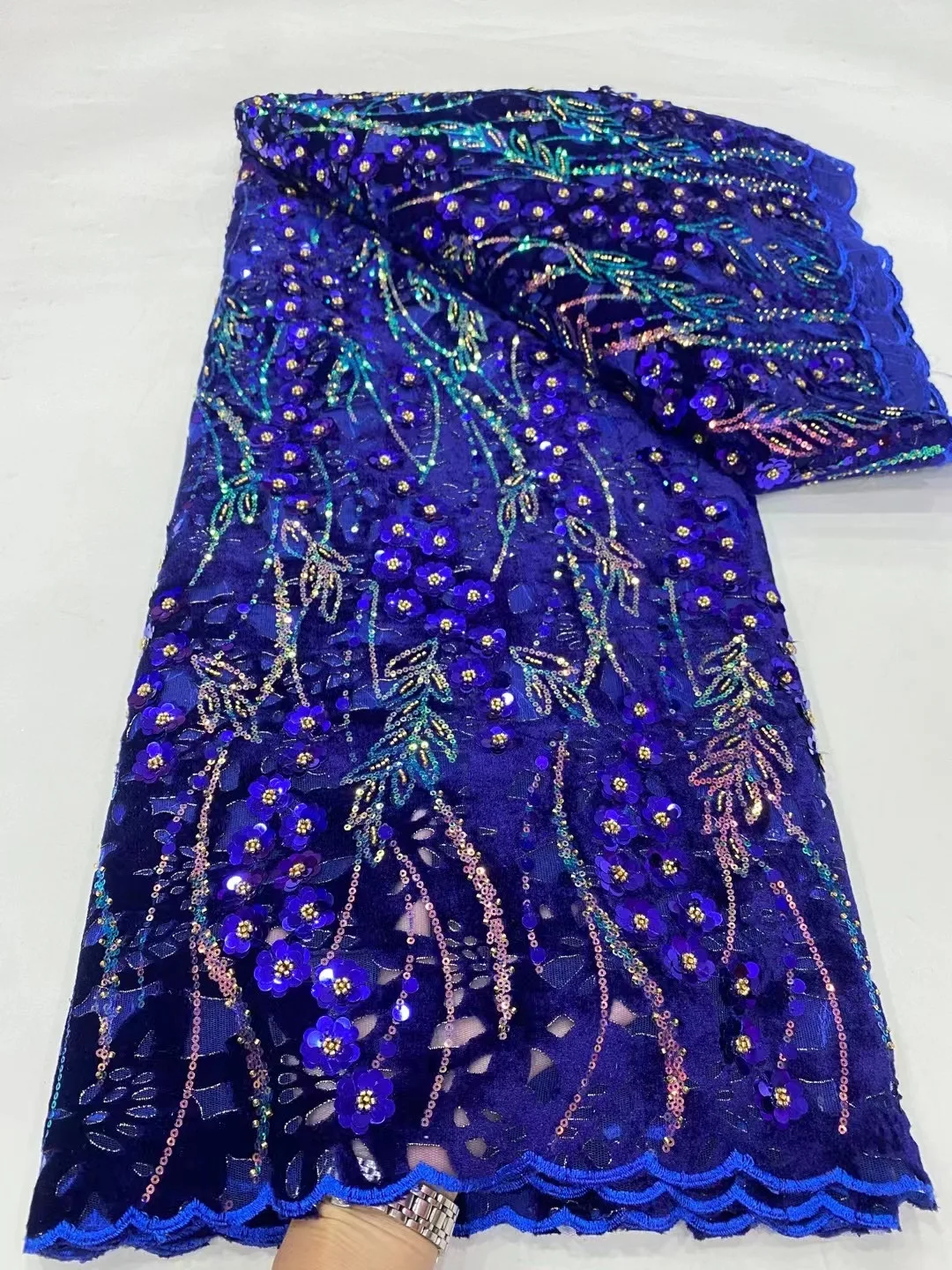 

Luxury Handmade Velvet Italian Lace Handcut Tulle Sequins Embroidery Party Dress Clothes Fabric