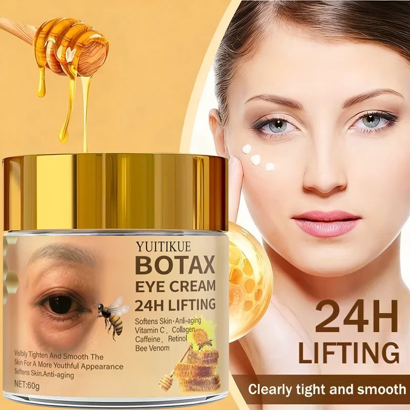 Firming eye cream noticeably tightens and smooths the skin, with vitamin C, collagen, caffeine, retinol, and bee venom.