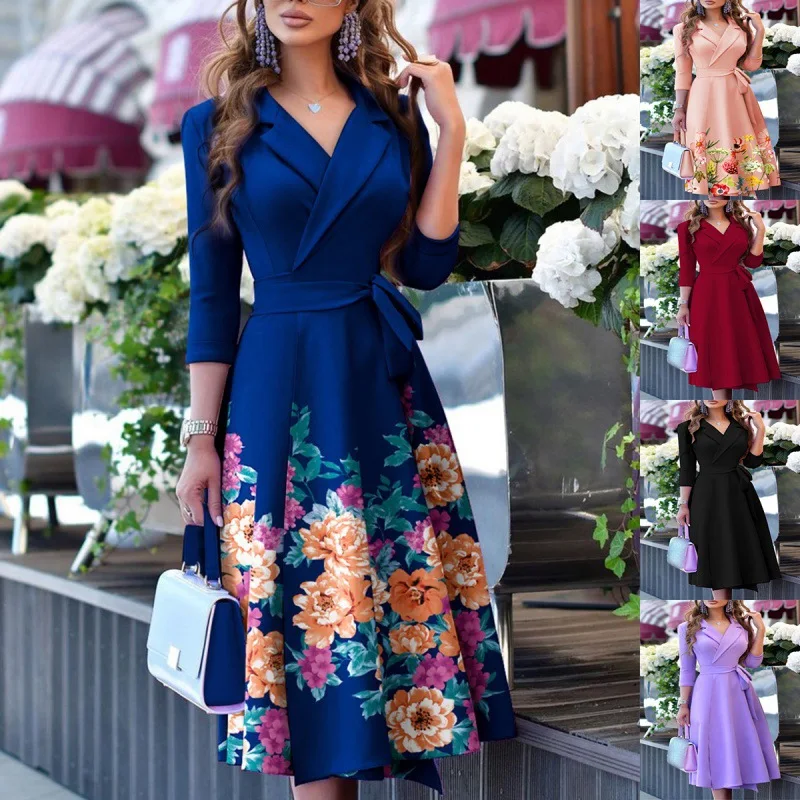DUNDROP ♥ DD Floral v-neck bell sleeve dress /追跡付 Women's 2023 Fashion Floral V Neck Bell Sleeves Hip Package
