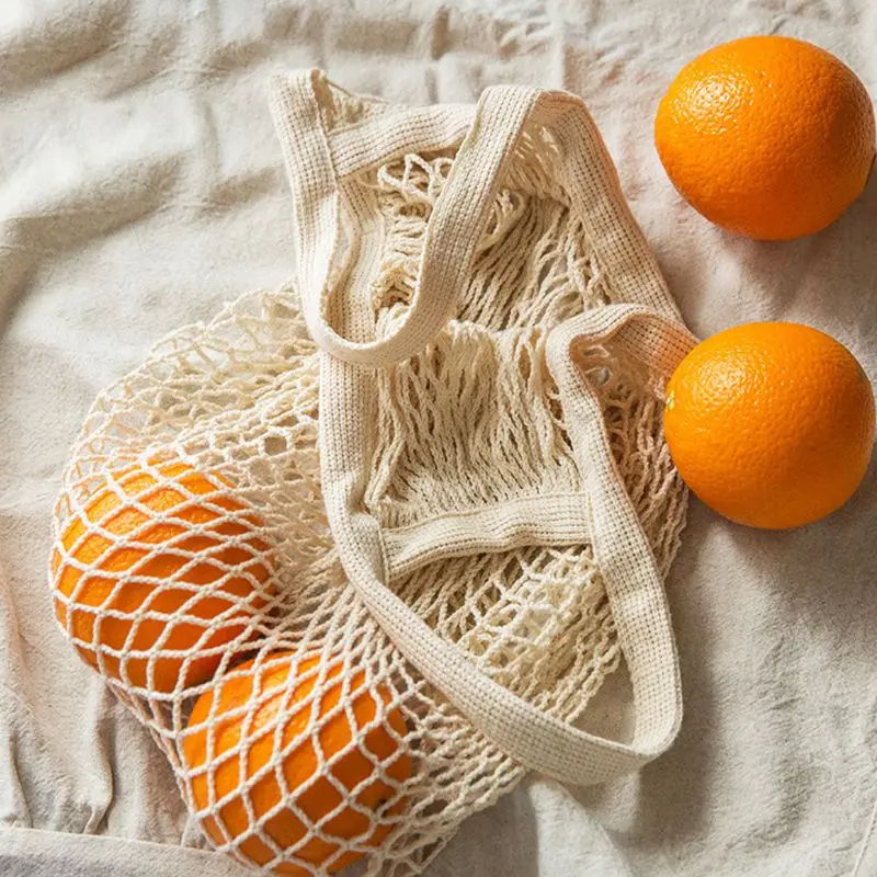 5Pcs Cotton String Shopping Bags Reusable Washable Fruit Vegetable Storage Mesh Bags Grocery Shopping Net Bags