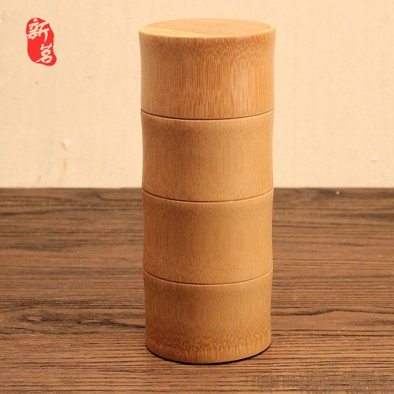 Eco-friendly Jar Portable Tea Canister Lid Handmade Container Round Bamboo Storage Box Holder Tea Art Supplies