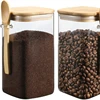 Glass Square Storage Jar with Bamboo Lids Spoon Glass Coffee Canister Food Container for Beans Pasta Candy Spice Rice Loose Tea 6