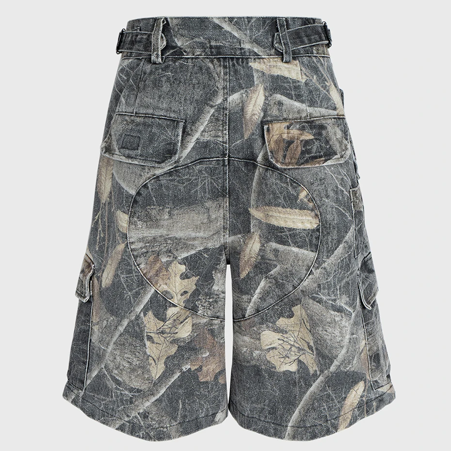 Men Cargo Denim Shorts Side Pockets Twig Graphic Loose Casual Shorts Man Casual Loose Denim