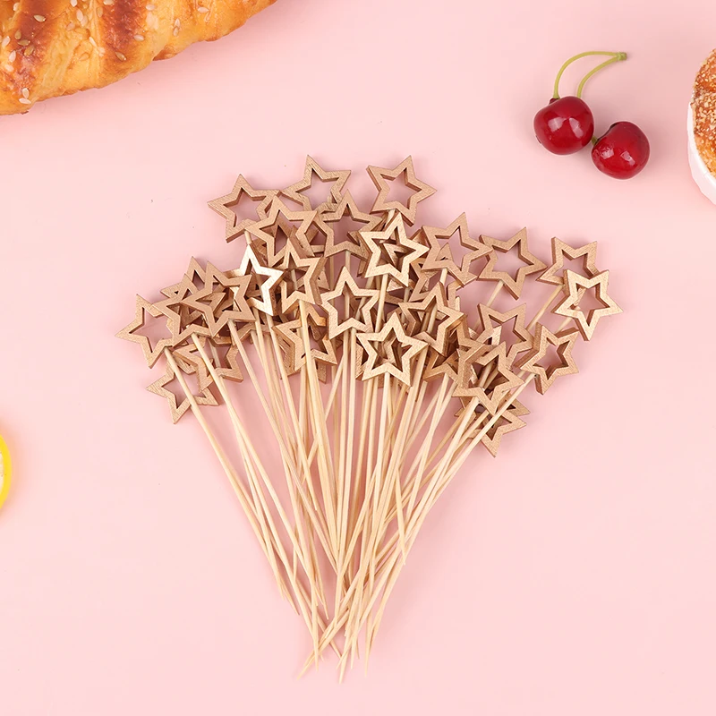 Description Picture 6 of item50/100Pcs Star Disposable Bamboo Skewers Food Cocktail Picks Buffet Fruit Cupcake Fork Sticks Party Table Decoration Supplies