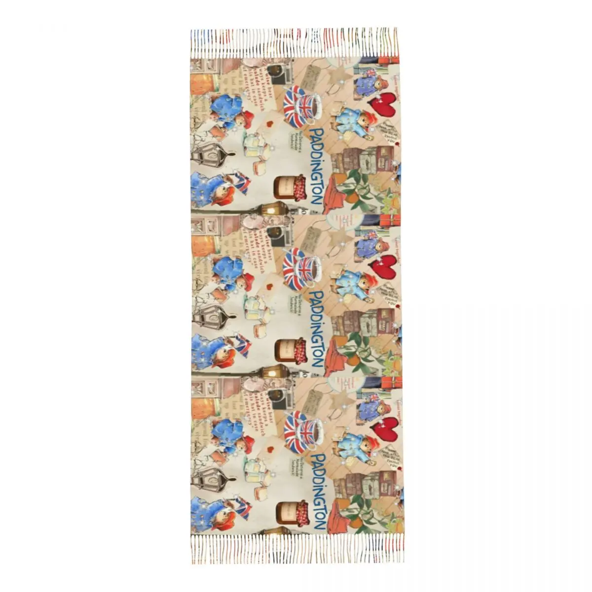 Womens Tassel Scarf Britain Paddington Brown Bear Long Soft Warm Shawl and Wrap Cute Movie Cartoon Daily Wear Cashmere Scarf 3