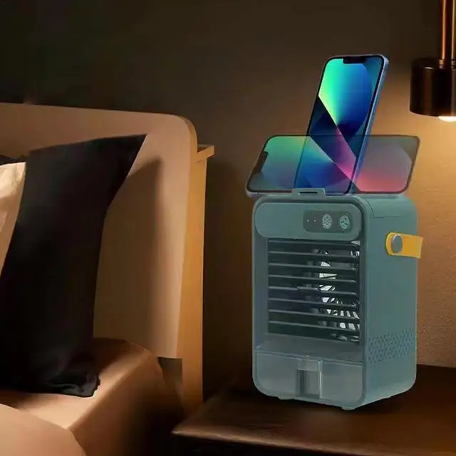 Hordozható Léghűtő 3 Sebességű Usb-Töltés Párologtató Hűtő Levegő Párásító Szépség Tükörrel Asztali Dájs Ac Ventilátor - Image 3