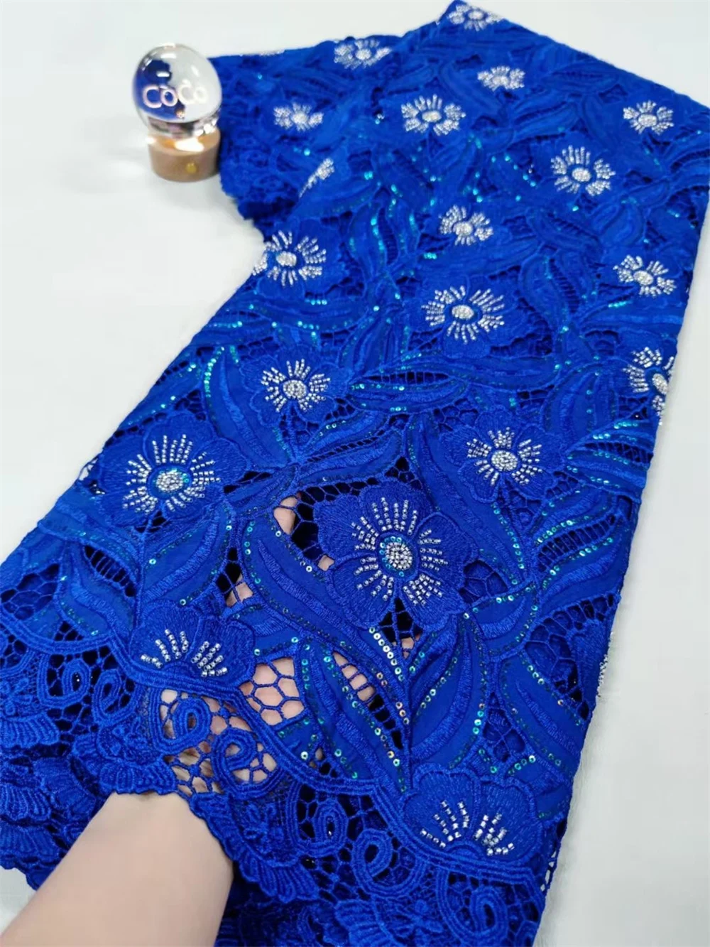 African chiffon lace fabric with beads high quality nigerian beads lace embroidery guipure fabric for wedding women