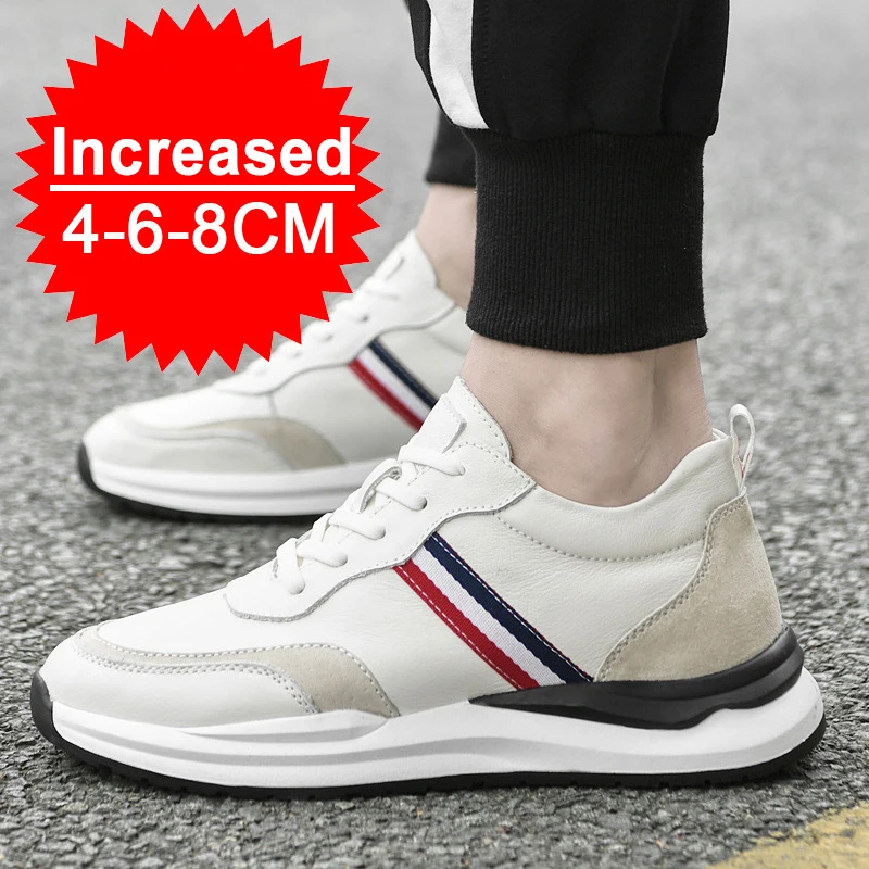 Fashion Genuine Leather Casual Shoes Sneakers Men Elevator Shoes Skateboard Shoes Male Comfortable Height Increase Insole 6-8CM 2
