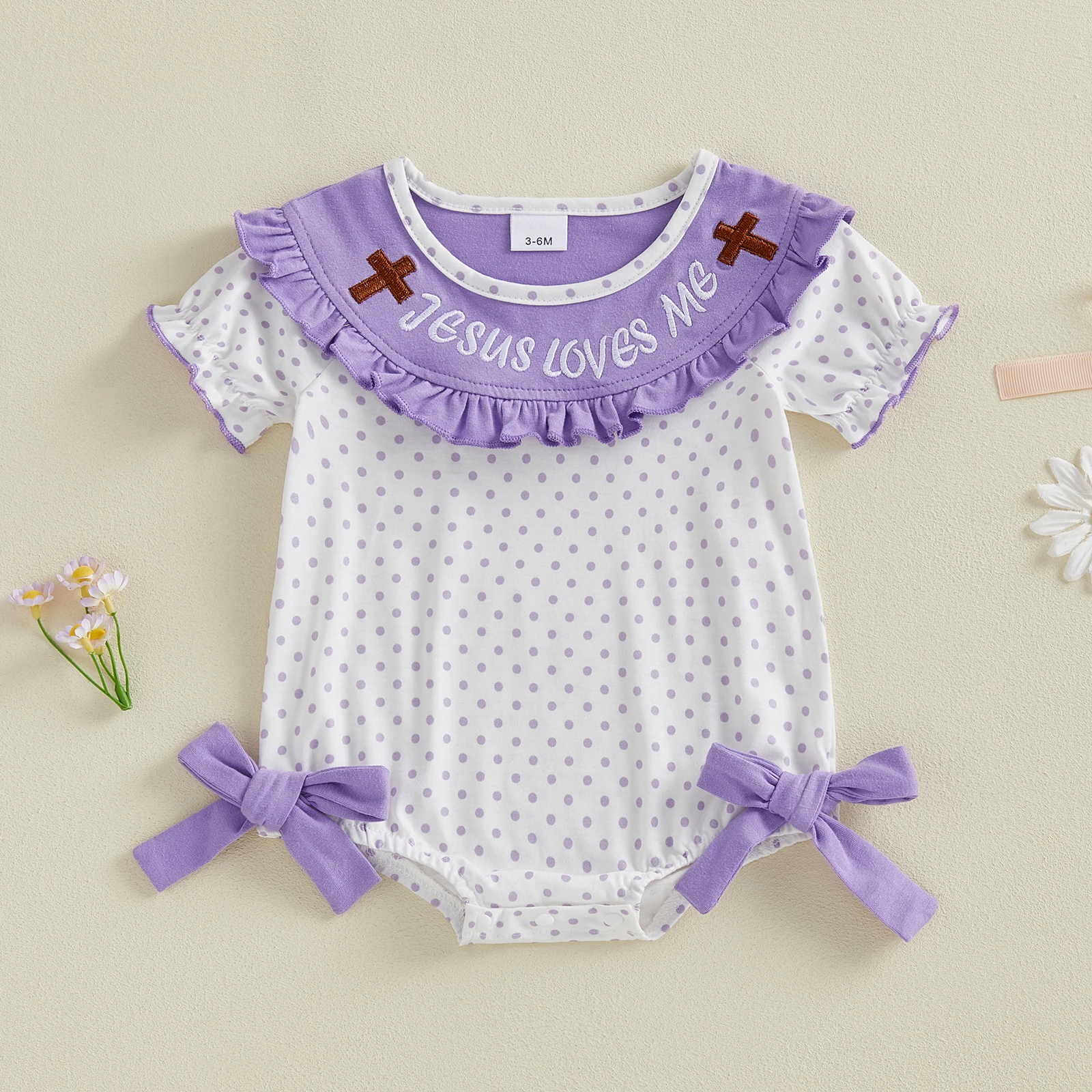 Adorable Toddler Girls Floral Print Ruffle Sleeve Romper Sweet Bowknot Detail Crew Neck Jumpsuit for Summer