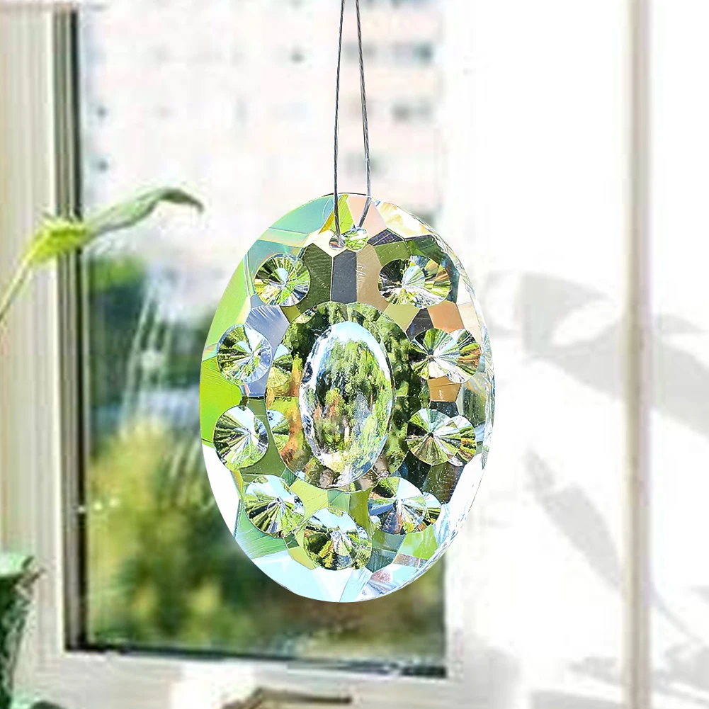 48mm Crystal Suncatcher Prism Pendant Glass Art Faceted Chandelier Lamp Parts Rainbow Maker Light Catcher Window Hanging Decor