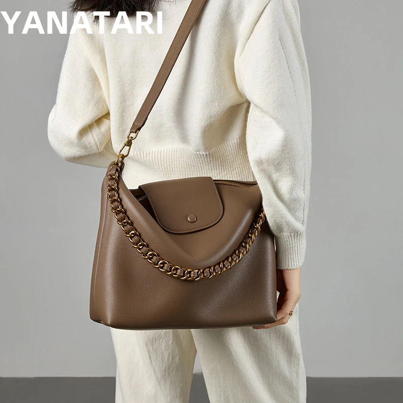 

YANATARI chain handbag genuine leather tote bag women vintage luxury brand soft cowhide leather shoulder bag fashion bag 2024