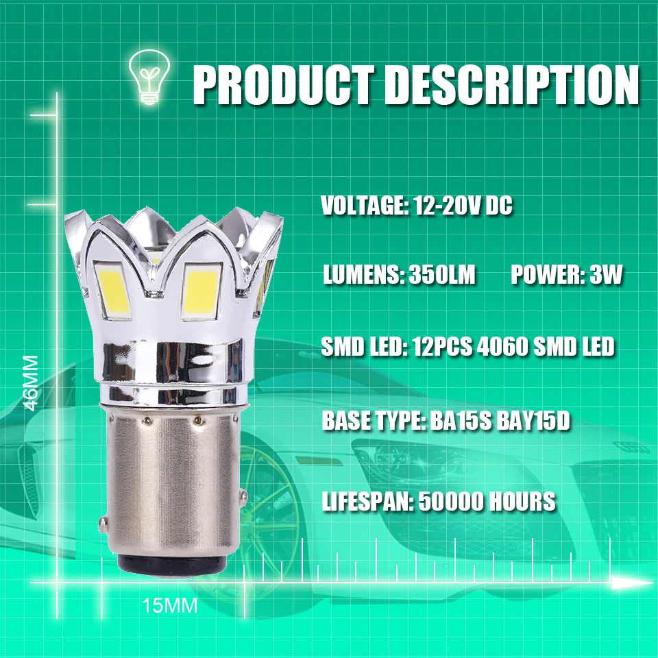 ֽ Ÿ LED 1156 ڵ ,   ǥ  , Ba15s Bay15d 1157, ڵ  õ,  , 12V, P21w, 1x