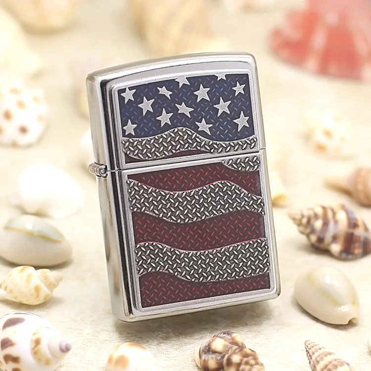 

Оригинальная масляная Зажигалка Zippo, медная ветрозащитная керосиновая зажигалка с пятиконечным флагом, подарок с кодом защиты от подделки