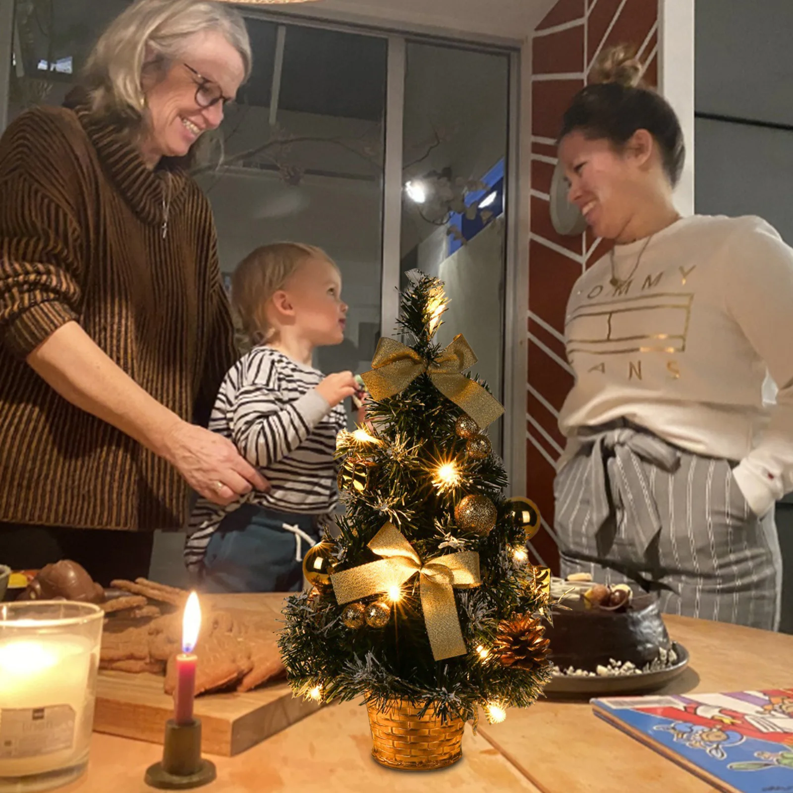 

Настольная Рождественская елка 40 см, искусственная Рождественская елка для стола, настольное украшение, снежинка