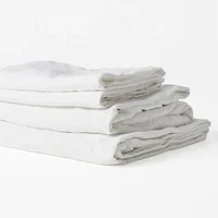 100% Purel Linen Flax Bedding Sheet Set(1 Flat Sheet, 1 Elastic Fitted Sheet,2 Pillowcases) Breathable Bedding Set Queen King 1