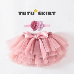 Pink Princess Baby Girls Tulle Tutu Bloomers & Headband Set - Rainbow Tutu Skirt Ensemble - XL (2 - 3Y) (Bean Pink)