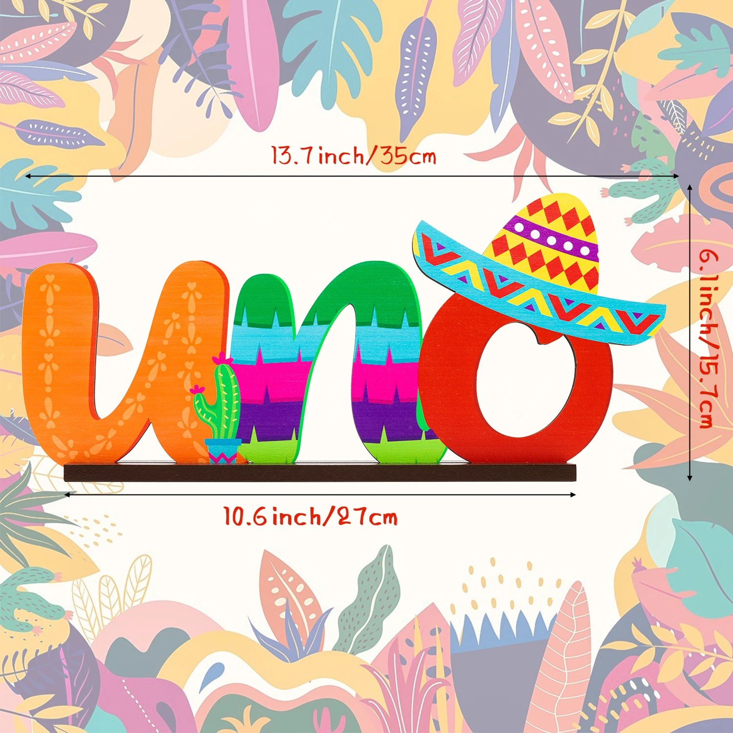 Mexican Festival ONE Wooden Desktop Centerpiece Photo Decor Props Display for 1st Birthday Party Tabletop Decoration Baby Shower