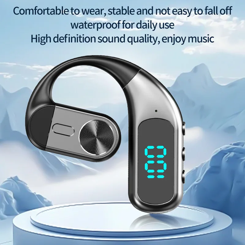 Single Ear Bluetooth 5.5 Wireless Earphone LED Display Ear-Hook Headset 180&deg; Rotatable Wireless Earbuds Waterproof Sport Headset