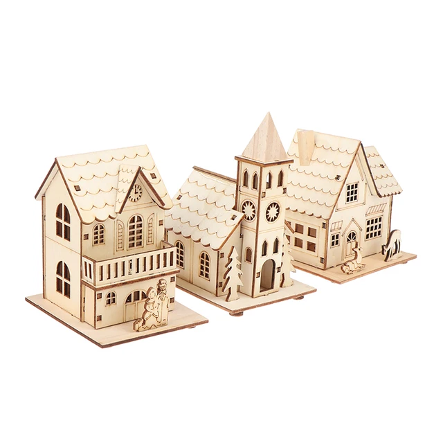 Diy Ajándékok Karácsonyi Hóház Dekorációk Led Világos Fa Ház Világító Kabin Gyerekek