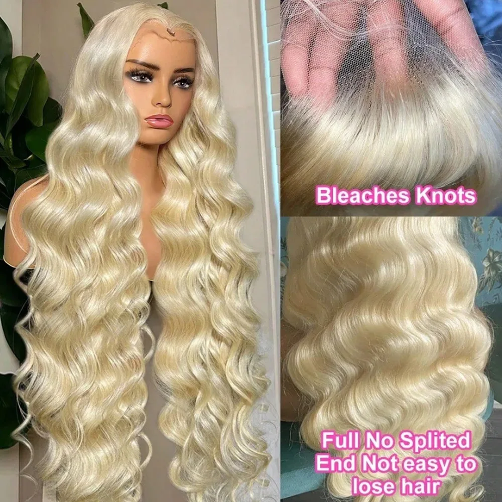613 13x4 Lace Front Wig Human Hair HD Transparent Lace Frontal Pre Plucked Bleached Body Wave Blonde Lace Front Wigs  28 Inch
