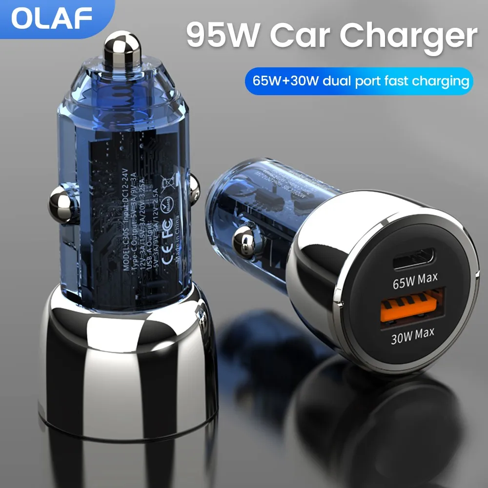 

OLAF 95W USB C Car Charger Fast Charging for iPhone USB PD QC3.0 Type C Fast Charger For Xiaomi Samsung Huawei Quick Charge
