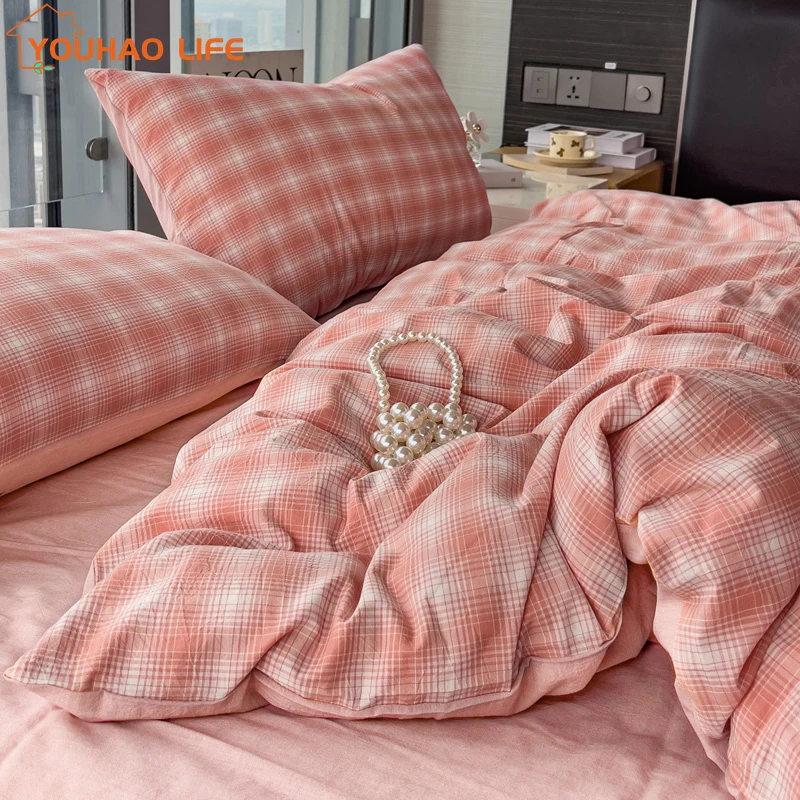 

Soft Washed Cotton Bedding Set, Duvet Cover Set, 1 Duvet Cover, 1 Flat Sheet, 2 Pillow Cases