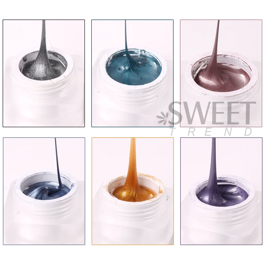 6pcs Semi Solid Metallic Line Gel Nail Polish Gold Spider Wire Glue DIY Stripe Flower Drawing Painting French Manicure Varnish