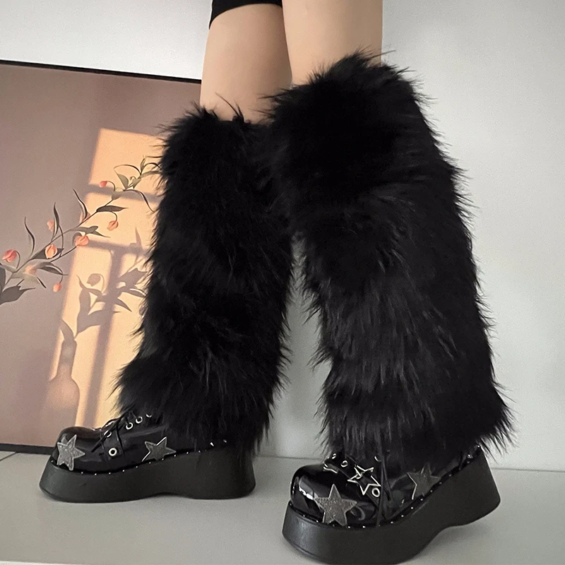 Luxury Brand Runway Fashion Fluffy Faux Fox Leg Warmers Women Thick Warm Furry Boot Covers Chic Harajuku Hot Y2k Girls Legcovers