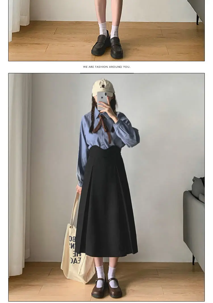 skater skirt College Preppy Style Pleated Skirt Women's 2022 Spring Elastic High Waist Covering Flesh A-line Skirt Fat MM Thin Pleated Skirt black skirt