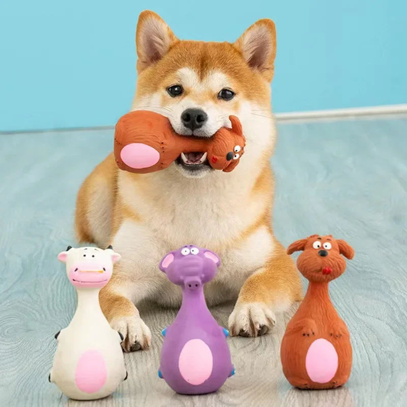 Latex Dog Toys Sound Squeaky Elephant/Cow Animal Chew Pet Rubber Vocal Toys For Small Large Dogs Bite Resistant Interactive Toy 2