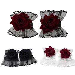 Y1UB Lace Wrist Cuffs Detachable Fake Sleeve Cuffs Artificial Rose for Women