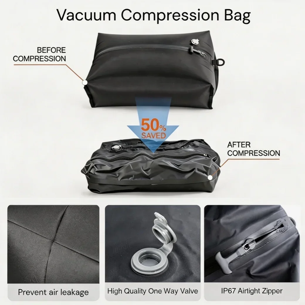 Travel Essentials Vacuum Storage Bags: Compression Packing Cubes & Clothes Organizer