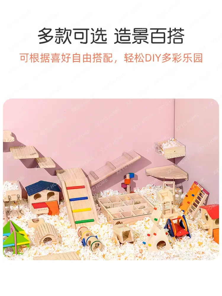 Hamster Landscaping Supplies Swing Villa Anti-Slide Ladder Toy Natural Wooden Arch Bridge Fence