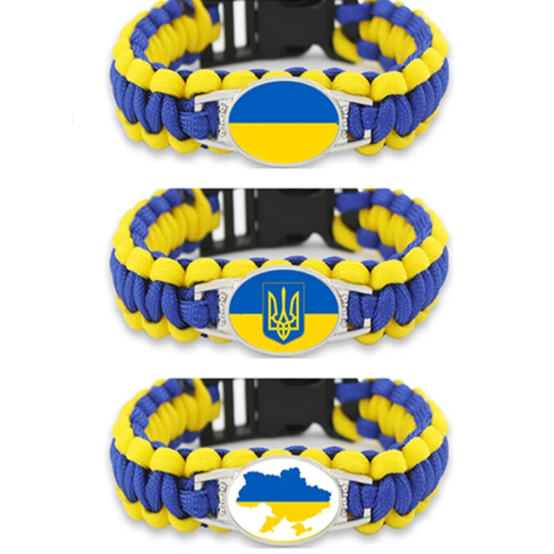 Customizable Ukraine National Flag Charm Paracord Survival Bracelets