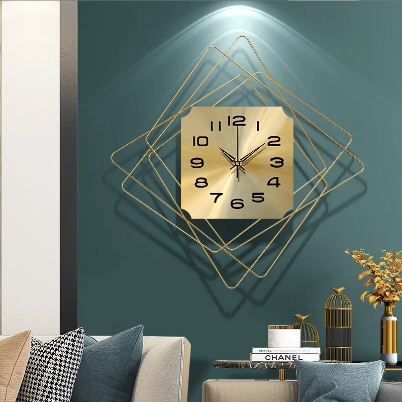 

Modern Wrought Iron Square Shape Wall Clocks Home Livingroom Mute Clock Wall Mural Crafts Hotel Lobby Wall Sticker Decoration