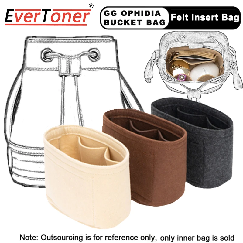 EverToner For GG Ophidia Bucket Felt Cloth Insert Bag Organizer Makeup Handbag Travel Storage Organizer Inner Purse Cosmetic Toi