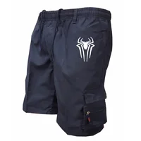 Men's Spider Print Cargo Shorts Male Outdoor Overalls Elastic Waist Cycling Shorts Multi-pockets Loose Work Beach Sports Shorts 2