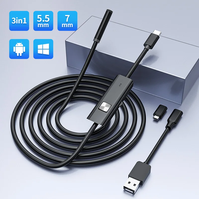 mini camera endoscope camera 5.5MM 7MM Android Endoscope Mini Camera 3 IN1 Micro USB Type C Borescope Waterproof LED Car Inspection For HUAWEI XIAOMI PC