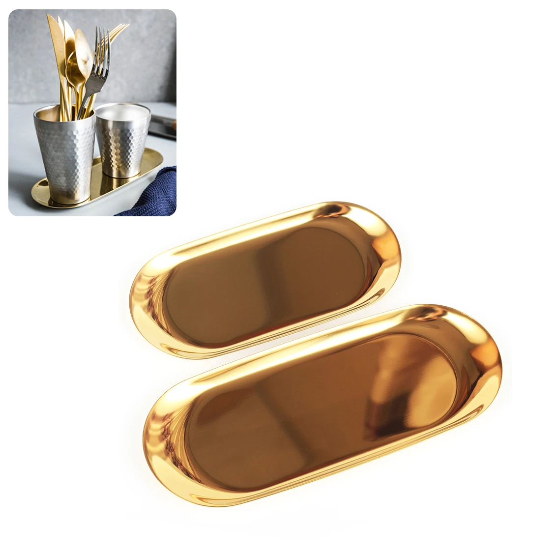 Rose Gold Tray Metal Nordic Oval Jewelry Tray Chic Stainless Steel Gold Plate Seal Bean Spoon Sandwich Fruit Tray Storage Tray 3