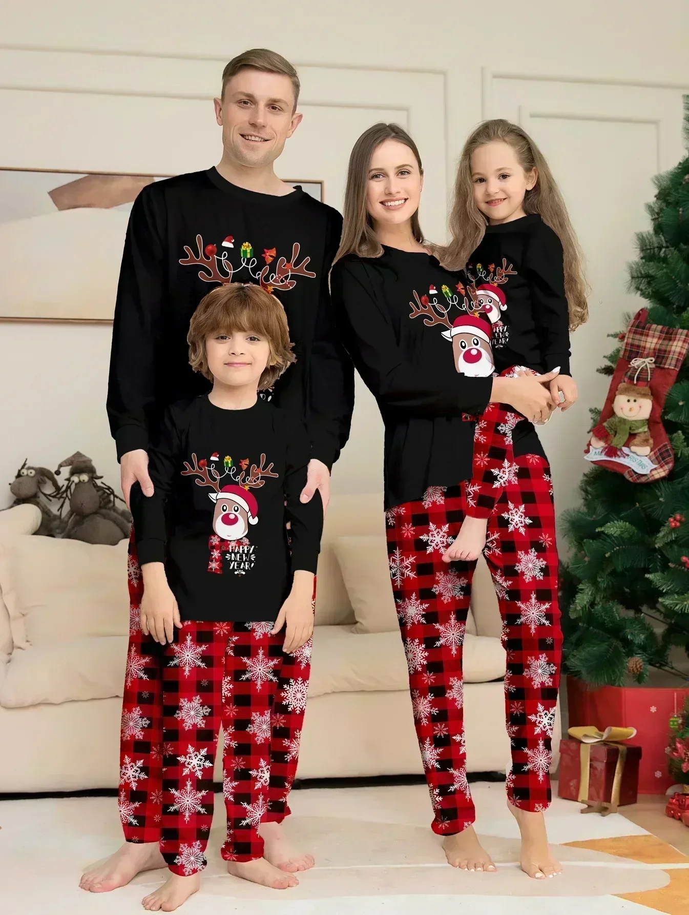 Matching Pajamas Matching Sleepwear Matching Outfit New Year Cartoon Elk Print Christmas Parent-child Pajamas Set