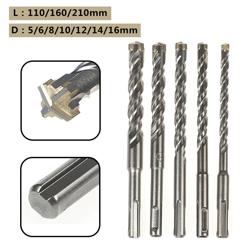 

110/160/210mm Electric Hammer Drill Bits 5/6/8/10/12/14/16mm Crosshead Twin Spiral SDS Plus For Masonry Concrete Brick Block