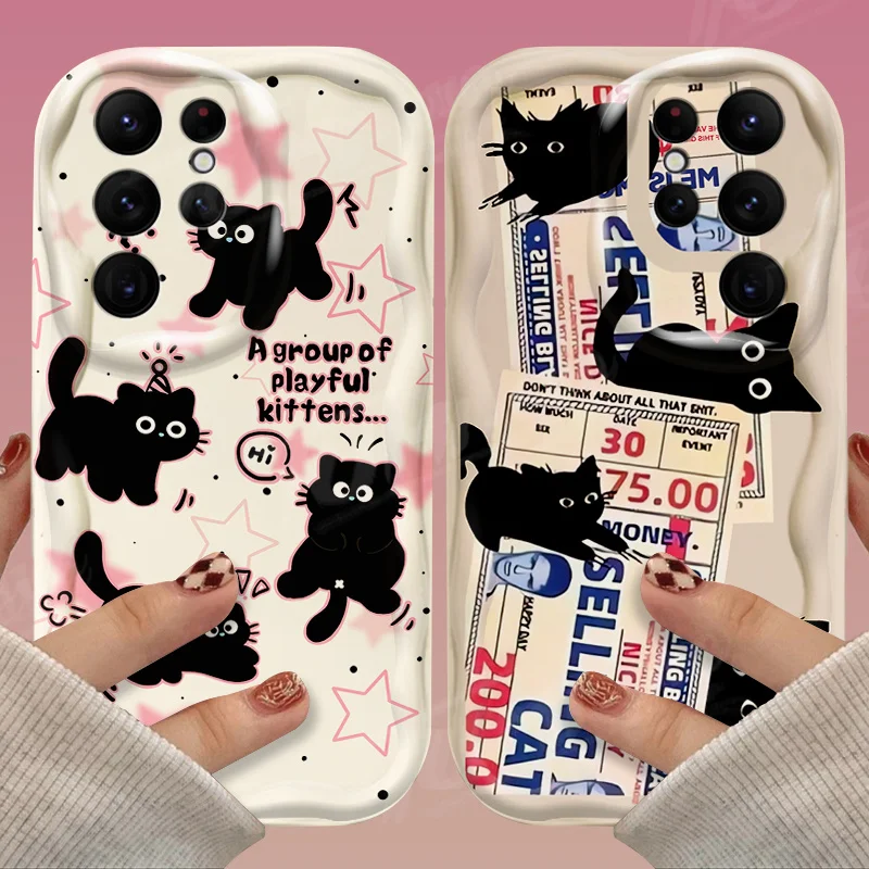 Black Star Cat 3D Wave Soft Silicone Phone Case Cover