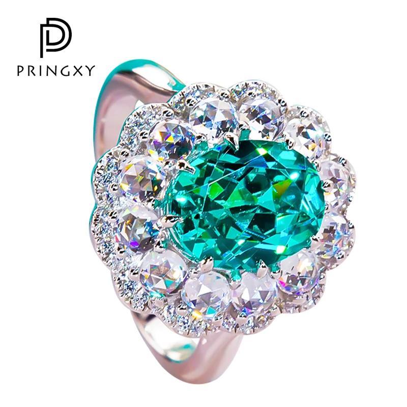 

PRINGXY 3CT Palaiba Diamond 925 Sterling Silver Platinum Plated Ring For Women Sparkling Limpid Anniversary Classic Fine Jewelry