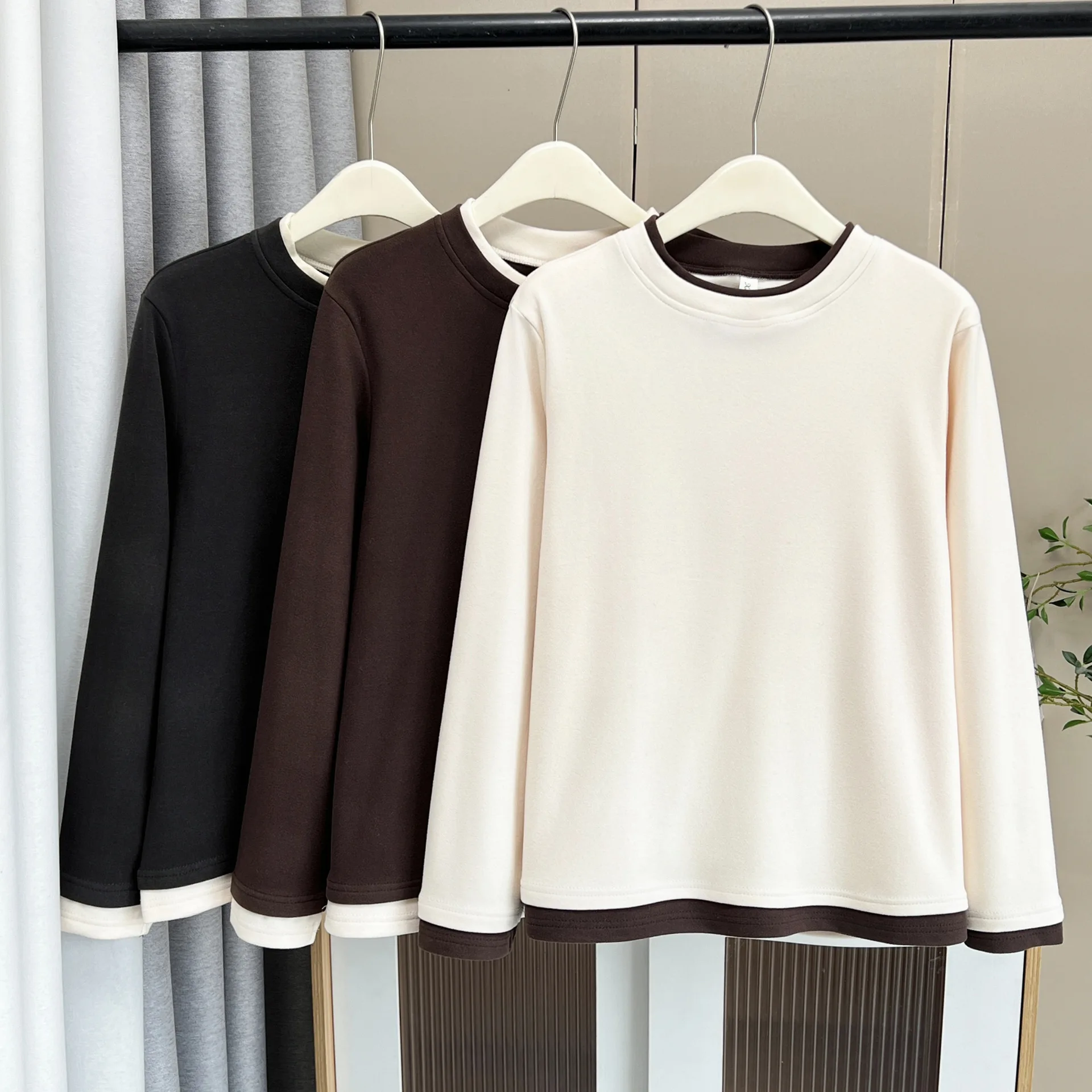 XXXXL Fashion Plus Size Women's T-Shirt Autumn And Winter Contrasting Color double-sided Fleece Warm Tops 803