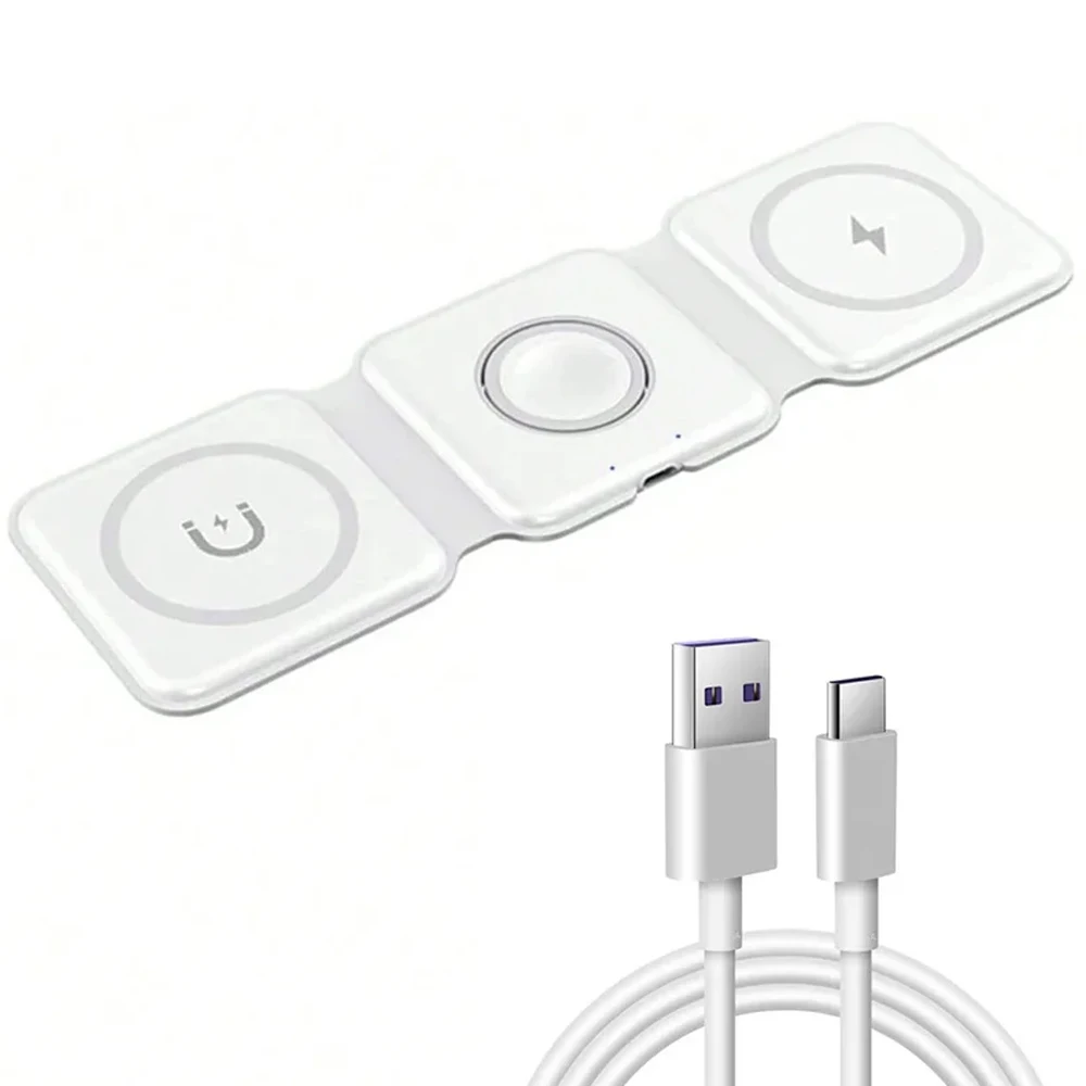 3-in-1 Magnetic Wireless Charger Pad for iPhone 16 15 14 13 Pro Max Apple Watch 9 8 AirPods Chargers Fast Charging Dock Station