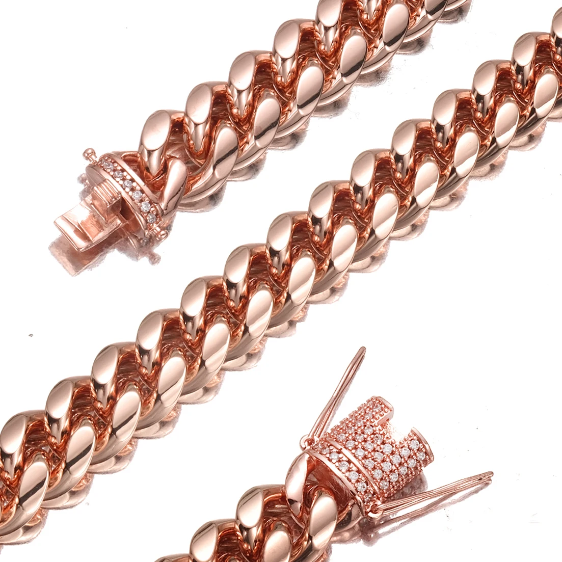

High Quality Width 10mm/14mm Stainless Steel Rose Gold Color Miami Cuban Chain Men Woman Curb Link Necklace Various Sizes
