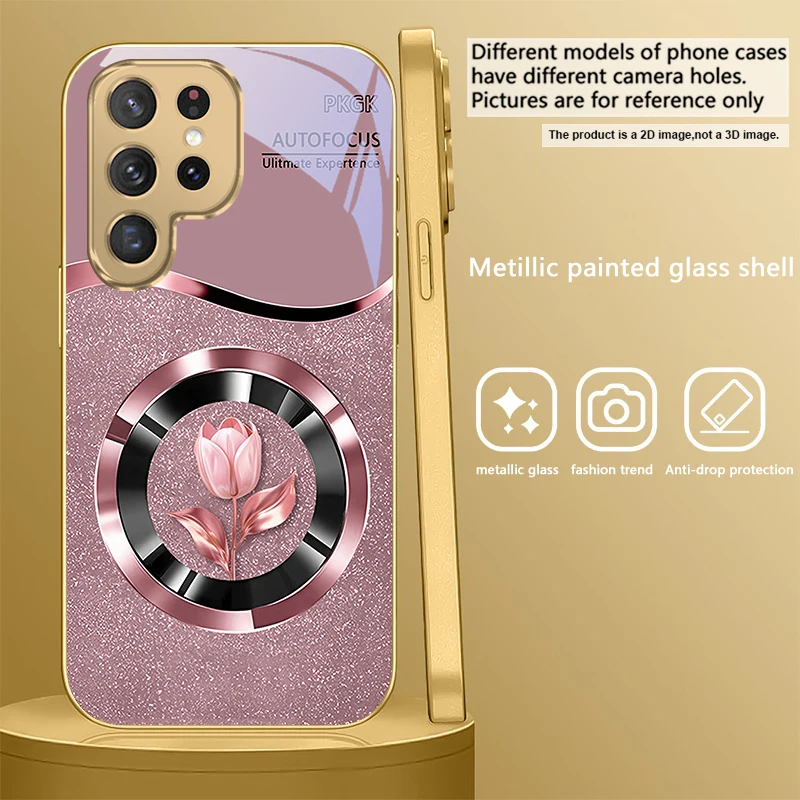 Golden Glass Phone Case with Exquisite Floral Design