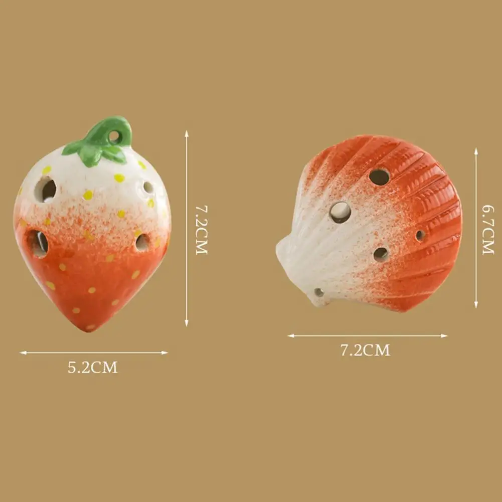 Cartoon Ocarina 6-hole Alto C-tune Shell Strawberry Shape Ocarina Beginner Teaching Toys Ceramic Pendant