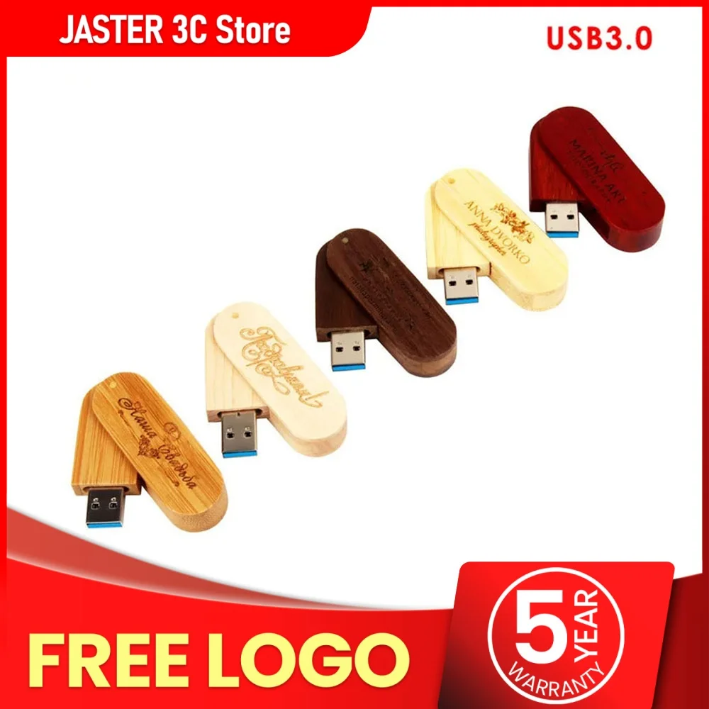 USB 3.0 Rotatable Wooden Flash Pendrive Memory Stick Pen Drive 4GB 8GB 16GB 32GB 64GB 128GB Creativo Free Custom Logo