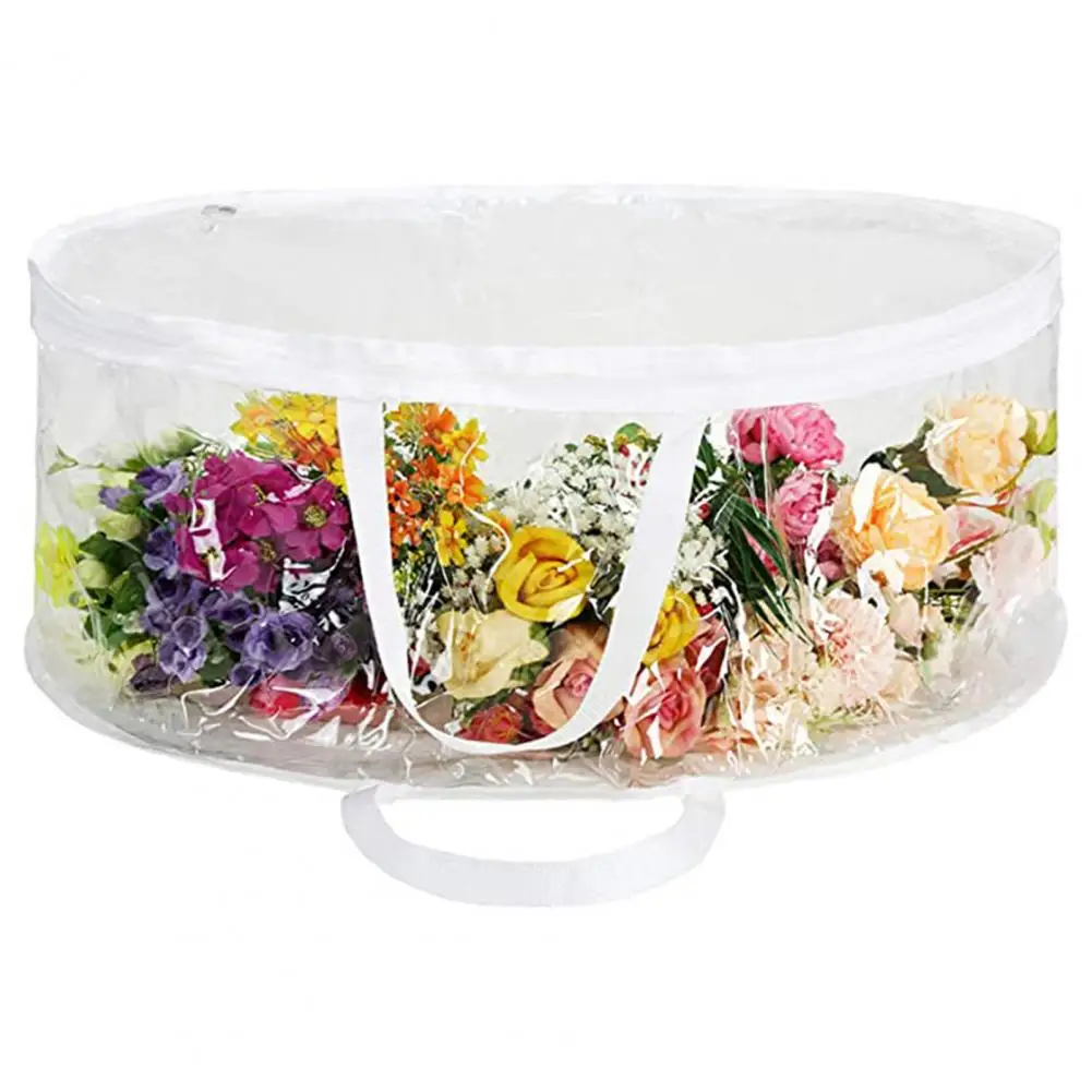 Garland Storage Bag Round PVC Transparent Dustproof Design Easy to Carry Handle Christmas Wreath Storage Bag 1/2 Pcs